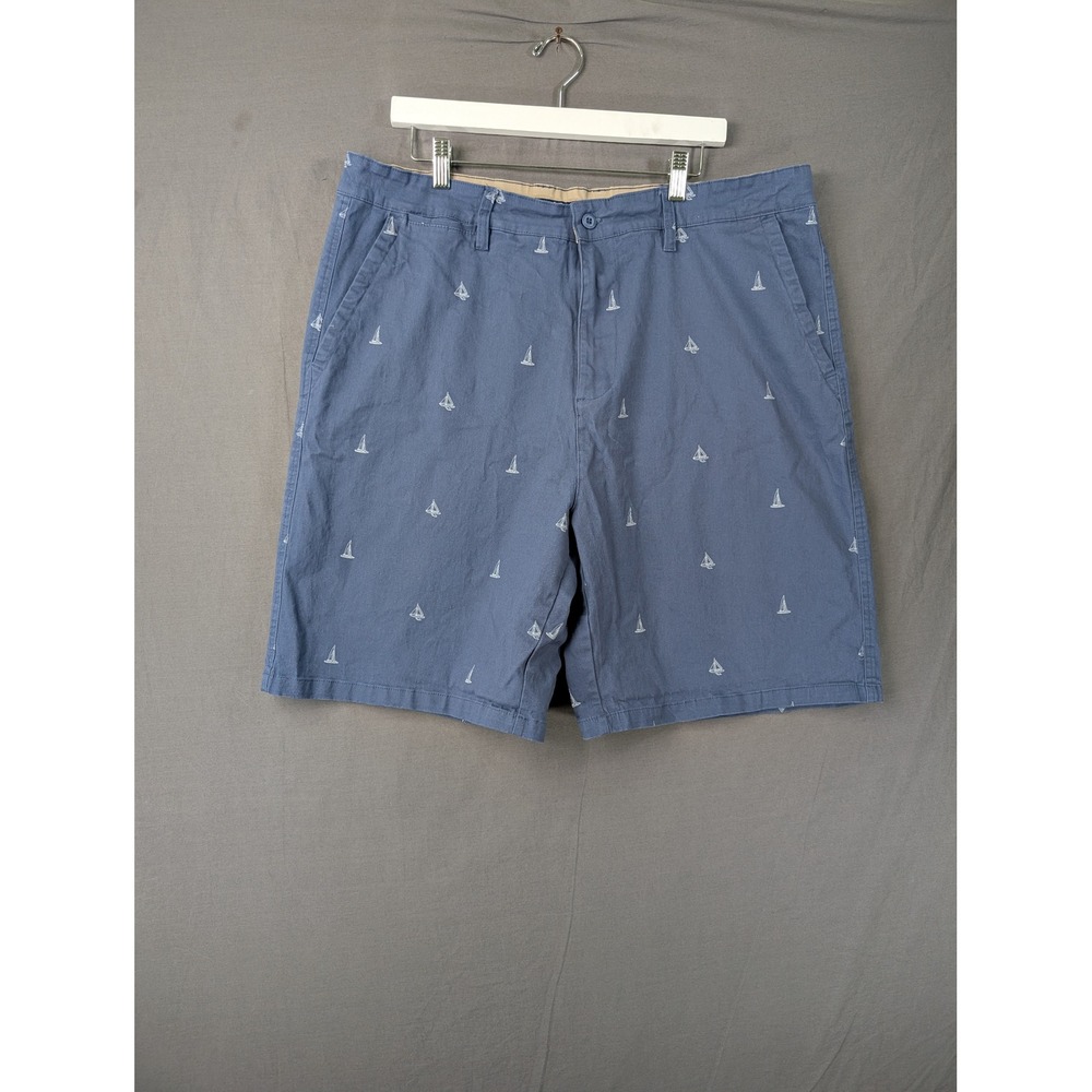 Rugby University Mens Blue Sailboat Print Chino Shorts Size 40 Nautical Summer